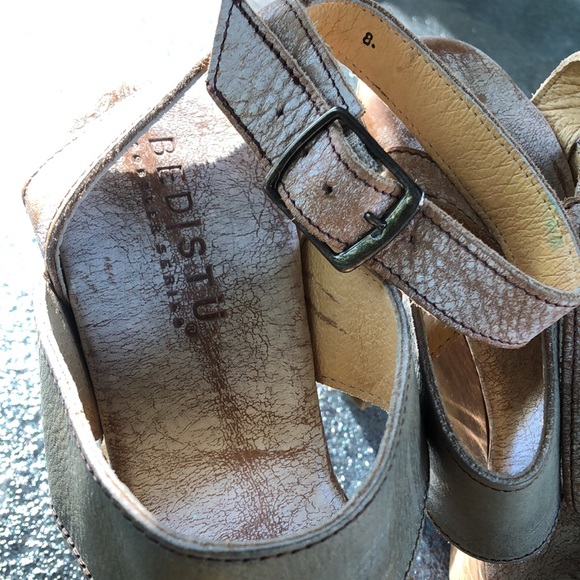 BED STU Tan Brown Cream Washed Clog Heeled Strapped Open Toe Sandals - Picture 8 of 13